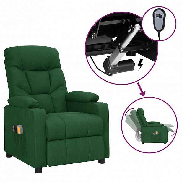 vidaXL Elektrické masážní křeslo tmavě zelené textil