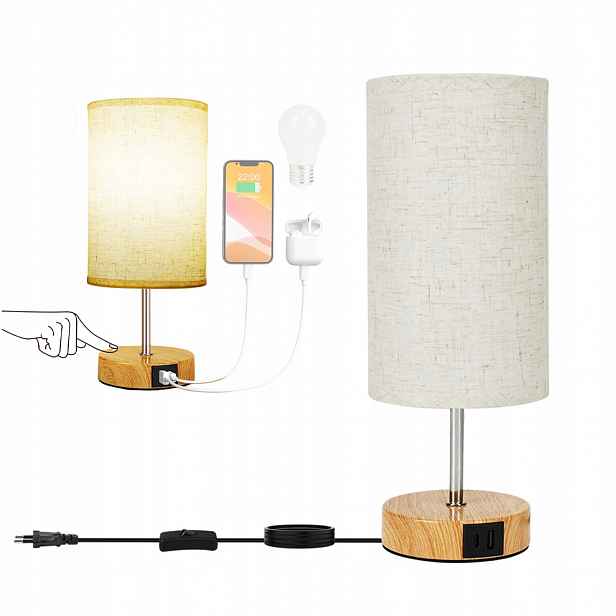 Stolní Lampa E27 Dotyková 3 Úrovně Nastavitelného Jasu S Lněným Stínítkem