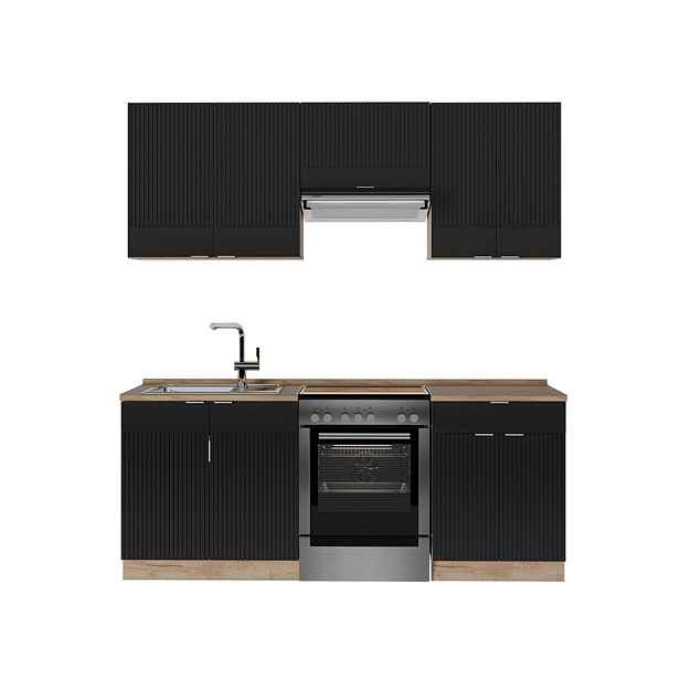 Vicco KUCHYŇSKÝ KOUT Fame-Line Černý pruhovaný/zlatý dub 200 cm , PD Dub