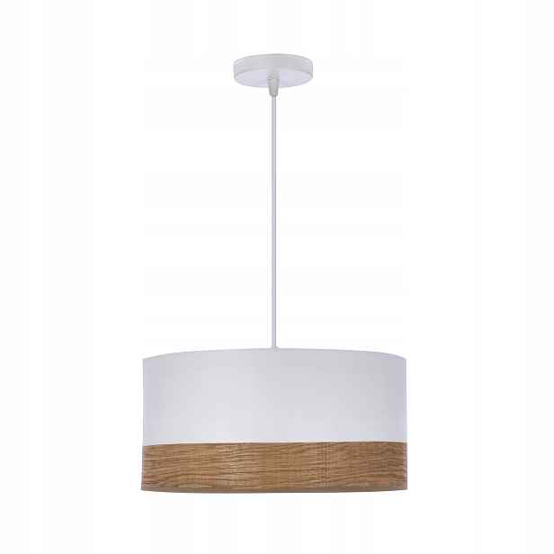 Závěsná lampa Bianco kulatá, jednodílná, 40 W, E27, stínidlo bílé ořechové