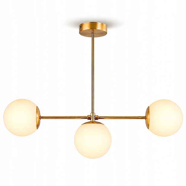 Závěsná lampa na zeď Zlatá 3 x bílá koule Glamour 3 Světelné Body E27