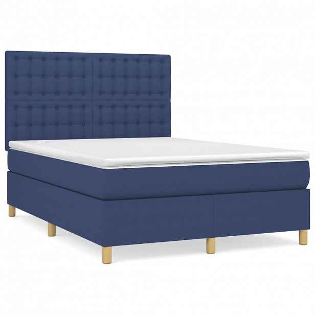 vidaXL Box spring postel s matrací modrá 140x190 cm textil