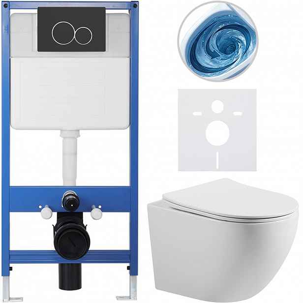 Kompletní WC set Profi/Cesso - bílá lesklá - WC tlačítko Duo/Černá matná - předstěnová instalace - 49x36 cm - 8050BD84335