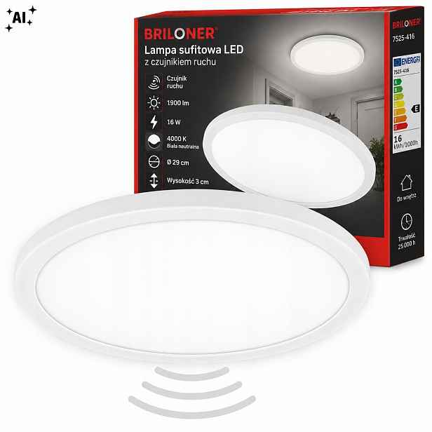 Stropní Svítidlo Led stropní svítidlo 18W 2400lm 4000K IP44 senzor pohybu koupelna 29 Cm
