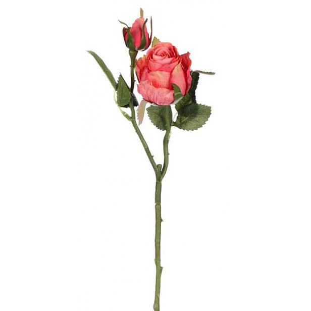 Umělá květina Růže 46 cm, oranžovo-růžová