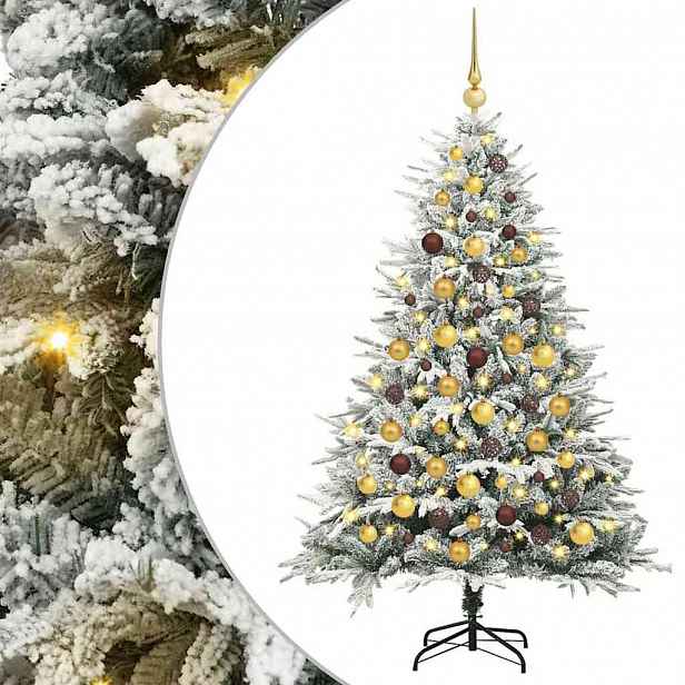 vidaXL Umělý přednažený vánoční stromek se soupravou koulí 300 LED