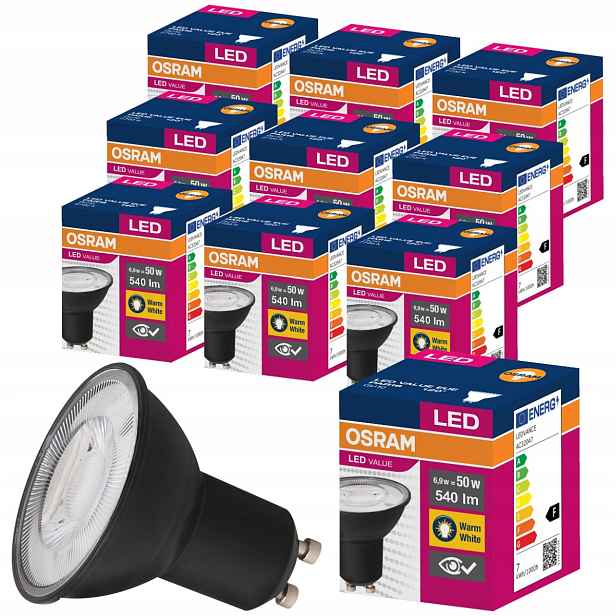 10x Led žárovka GU10 6,9W 50W 2700K Černá Osram