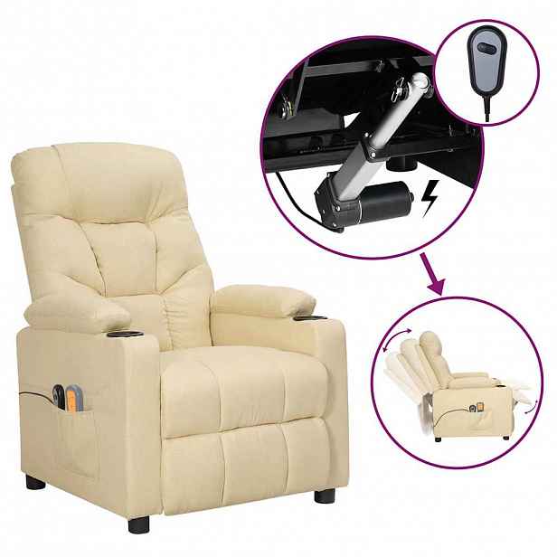 vidaXL Elektrické masážní křeslo krémové textil