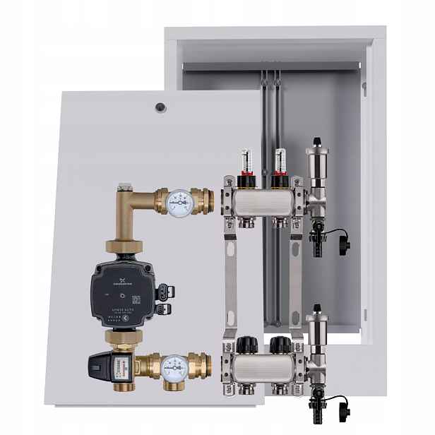 Nerezový rozdělovač pro podlahu, 2 nástěnné krabice Pumpa Grundfos