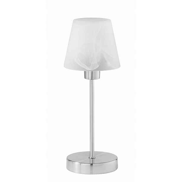 Stolní lampa noční stříbrná, skleněné bílé stínítko 32 cm, moderní Trio