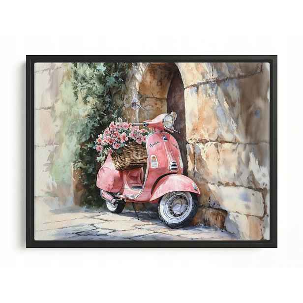 Obraz Rám American Box Růžový Skútr Vespa Květiny Zeď Vintage Retro 80x60