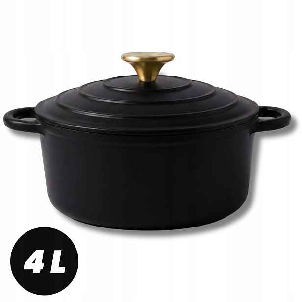 Hrnec 4 L Smaltovaná Poklice Černý Mat Indukce Trouba 24 CM
