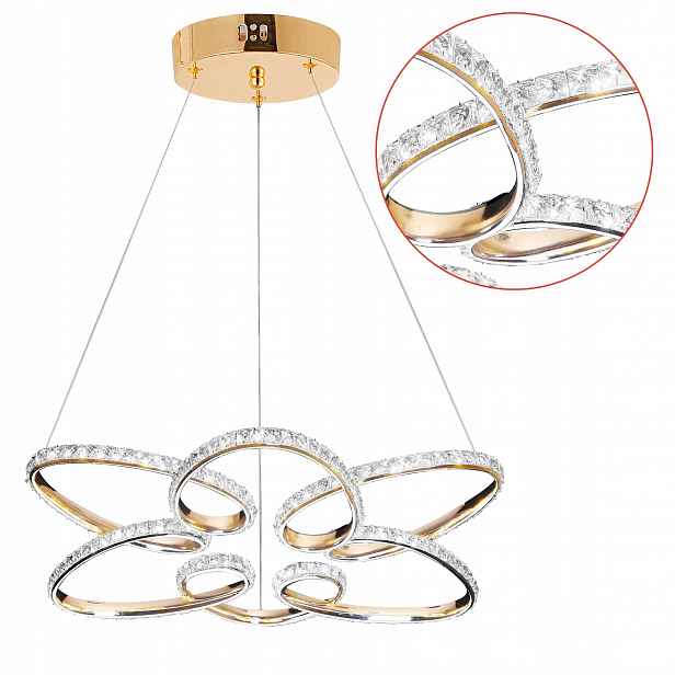Velká závěsná Led lampa s křišťály Zlatá dekorativní Led lampa do obývacího pokoje