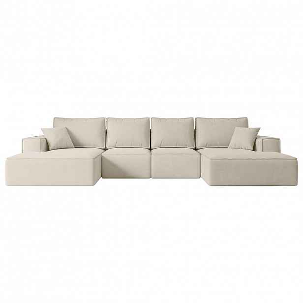 ALTDECOR SEDACÍ SOUPRAVA s funkcí lůžka a úložným prostorem pod postelí SIERRA-U-S – 349 x 161 x 87 cm, béžová varianta veluru