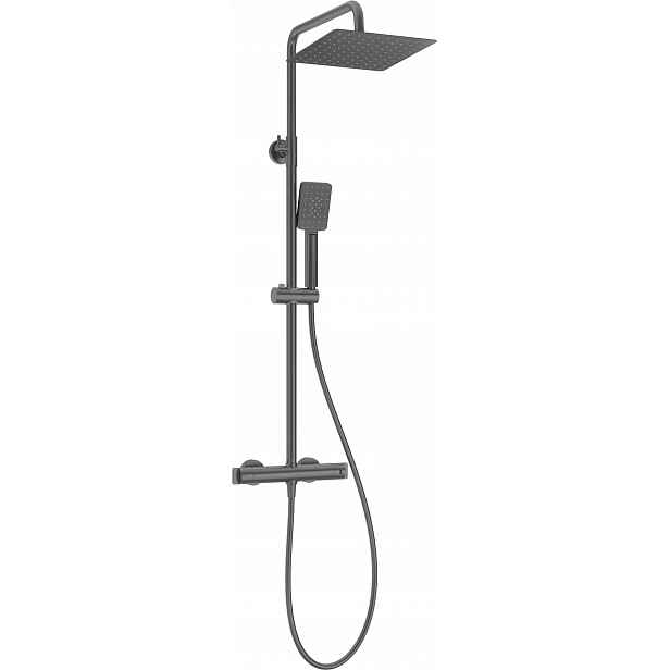 Dešťová sprcha s termostatickou baterií, titanium, čtvercová, 250 x 250 mm