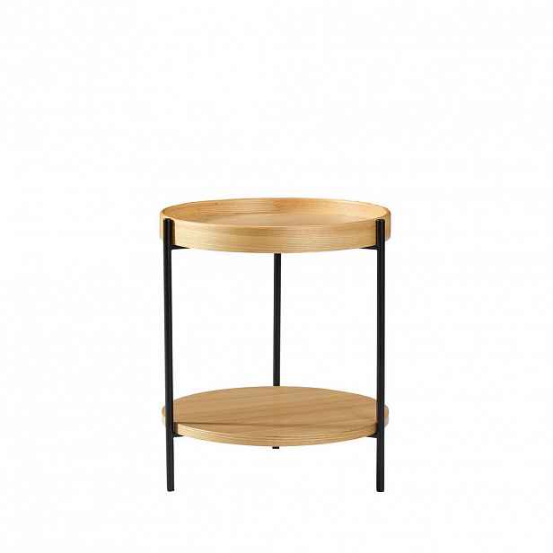 Modfu KONFERENČNÍ stolek z masivního dřeva a MDF 50x50x48 cm přírodní se 2patrovým designem a kovovou konstrukcí