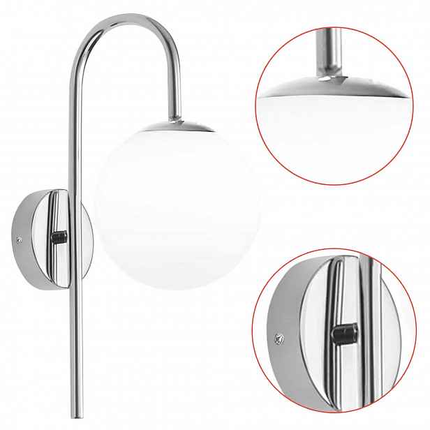 Nástěnná lampa Chrom Lesk 40 cm Samostatné nástěnné svítidlo Chrom Mléčný Stínidlo E27
