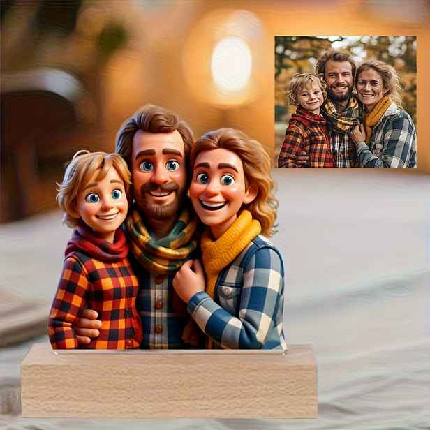 TEMU 2D plochá personalizovaná akrylová deska s vlastním kresleným , AI navržená kreslená fotografie, dekorace na stůl | Kreslený portrét | Odolný