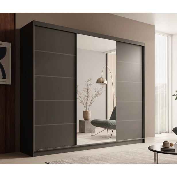 Velká šatní skříň se zrcadlem 250 cm PORA - černá
