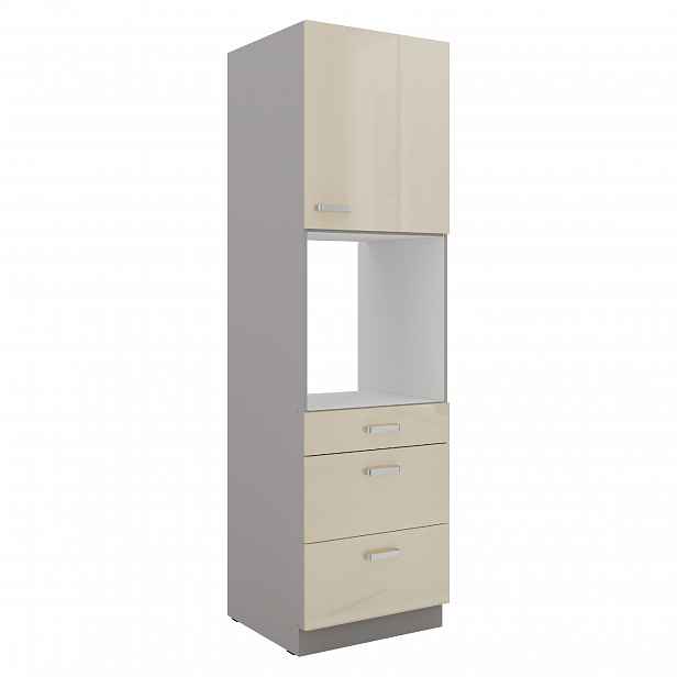 Vysoká skříňka pro vestavnou troubu 60 DPS-210 3S 1F - Premium Box Barva korpusu: Šedá, Barva dvířek: Krémový lesk (Karmen)