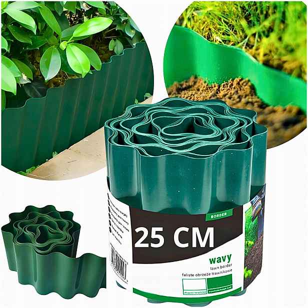 Zahradní Lem Trávníkový vlnitý Palisáda 9m/25cm Zelená silná tráva