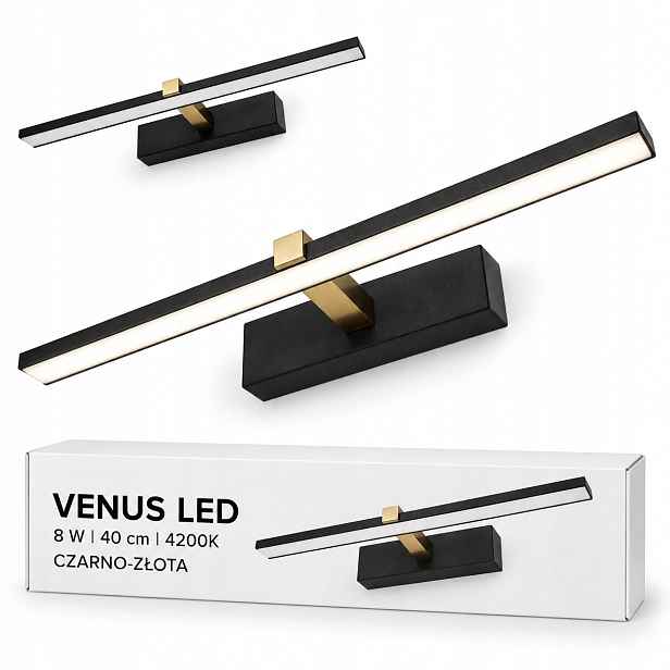 Nástěnné svítidlo do zrcadla Venus Led 8W 40 cm černo-zlaté 4200K IP44 580lm nástěnné
