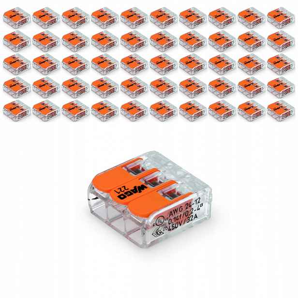 Sada 100 x Rychlospojka 3 zásuvky Wago 0,14-4 mm 221-413 svorkovnice