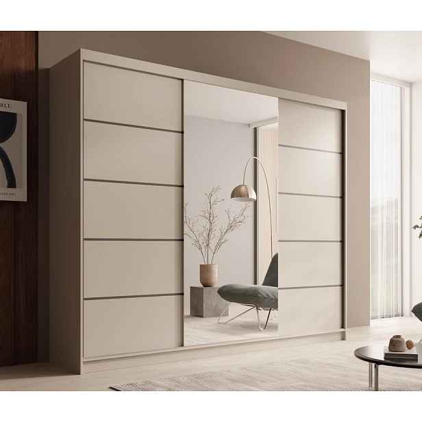 Velká šatní skříň se zrcadlem 250 cm PORA - kašmír