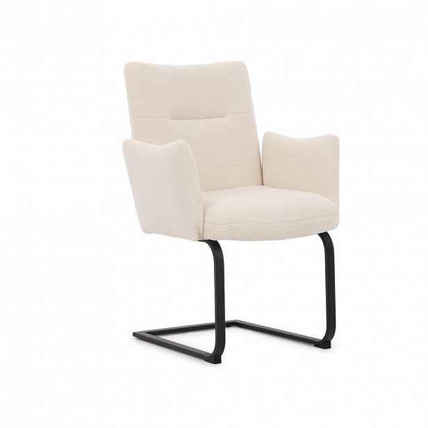 S-Style ŽIDLE S PODRUČKAMI Hera s područkami v moderním designu z bílé látky Bouclé