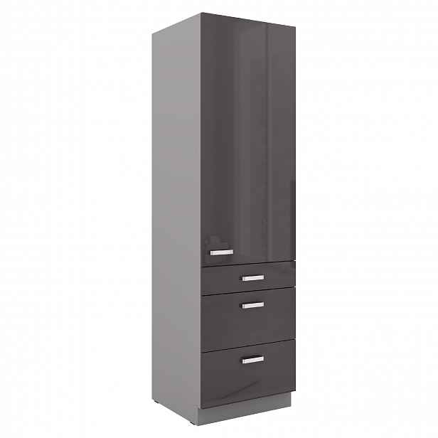 Vysoká potravinová skříňka 60 DKS-210 3S 1F - Premium box Barva korpusu: Šedá, Barva dvířek: Šedý lesk (Šedá)