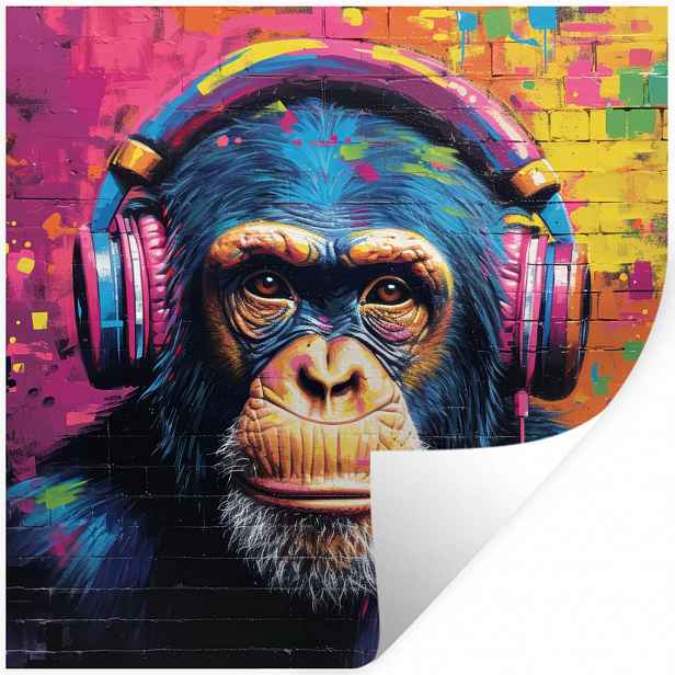 MuchoWow SAMOLEPKA NA ZEĎ Graffiti - Šimpanz - Street art - Sluchátka - Opice 50x50 cm