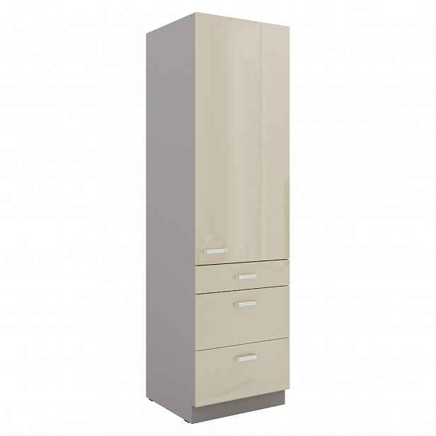 Vysoká potravinová skříňka 60 DKS-210 3S 1F - Premium box Barva korpusu: Šedá, Barva dvířek: Krémový lesk (Karmen)