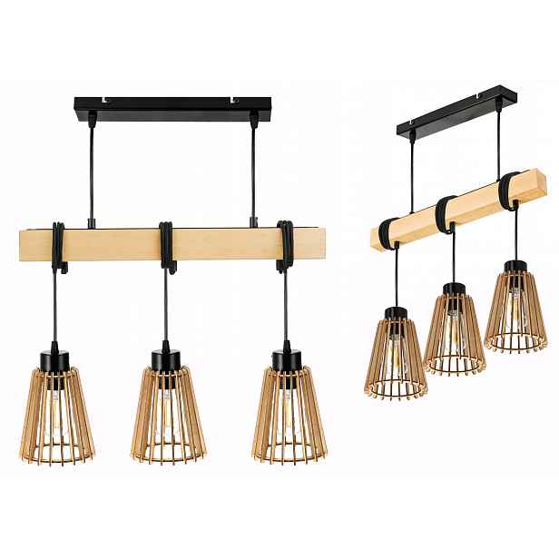 Dřevěná závěsná stropní lampa Lustr Zwis Loft Dřevo na 3x E27