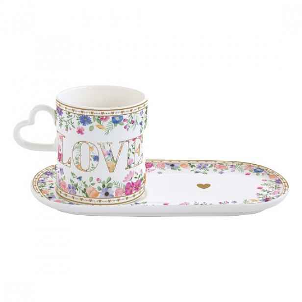 Hrnek s podšálkem, porcelán, 320ml/23x12cm, "Mon Amour" - Easy Life