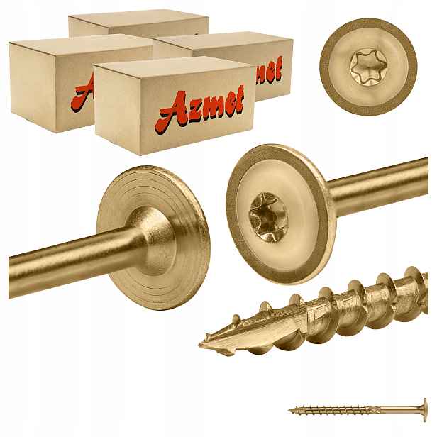 Tesařské vruty 10x140 mm Torx na dřevo talířové 200 ks Azmet WCT-1014