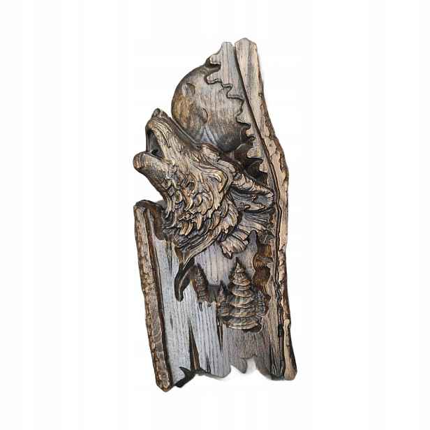 Vlk s měsícem 50 x 23 cm dřevěný lovecký obraz