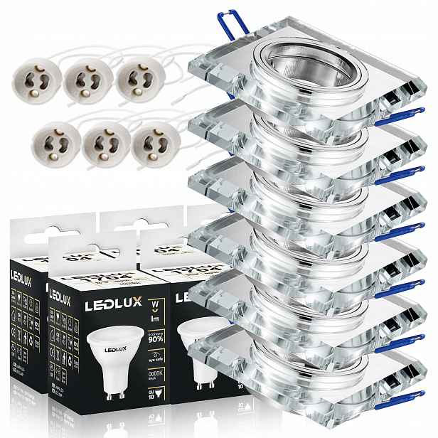 6x Skleněná halogenová lampa čtvercová žárovka GU10 Led 12W 3 Barvy