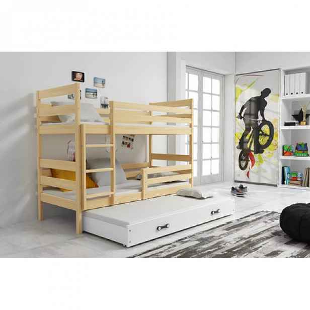Dětská patrová postel ERYK s výsuvným lůžkem 80x160 cm- borovice Bílá