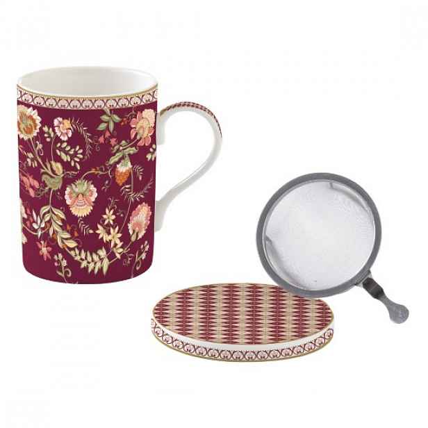 Hrnek s infuzérem a víčkem, porcelán, 350 ml, "Magie D'Orient Burgundy