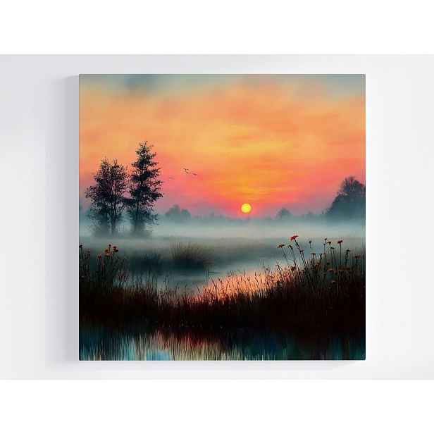 Obraz Na Plátně Canvas Východ Slunce Jezero Mlha Příroda Květiny 50x50