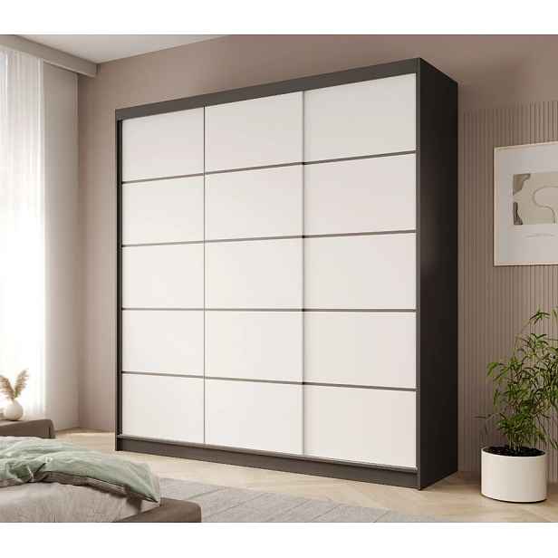 Šatní skříň s posuvnými dveřmi 200 cm MENTIS - černá / bílá