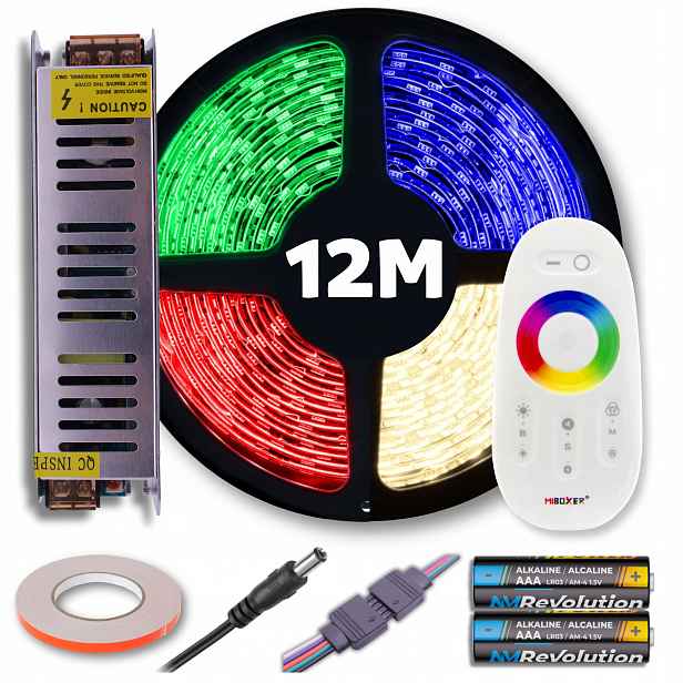 Set Rgb Led pásek barevný neutrální bílý s dálkovým ovládáním a napájecím zdrojem 12M