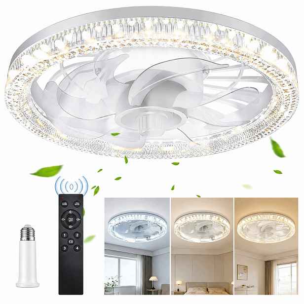 2V1 stropní svítidlo Led Žárovka 30W E27 S Větrákem, Ventilátor Dálkový Ovladač