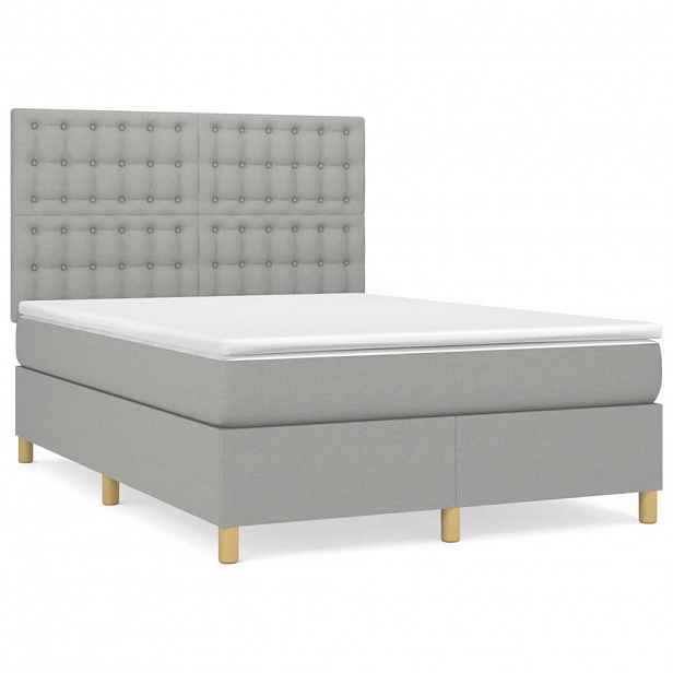 vidaXL Box spring postel s matrací světle šedá 140 x 200 cm textil