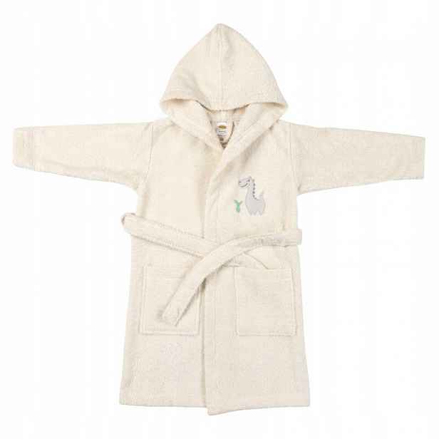 Dětský župan 4-6 let Baby krémový dinosaurus s kapucí