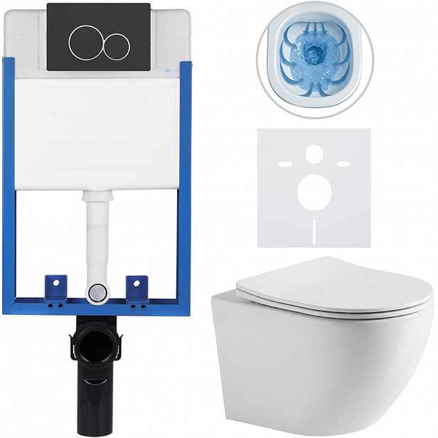 Kompletní WC set Profi/Cesso - bílá lesklá - WC tlačítko Duo/Černá matná - pro zazdění - 49x36 cm - 8050BD84208