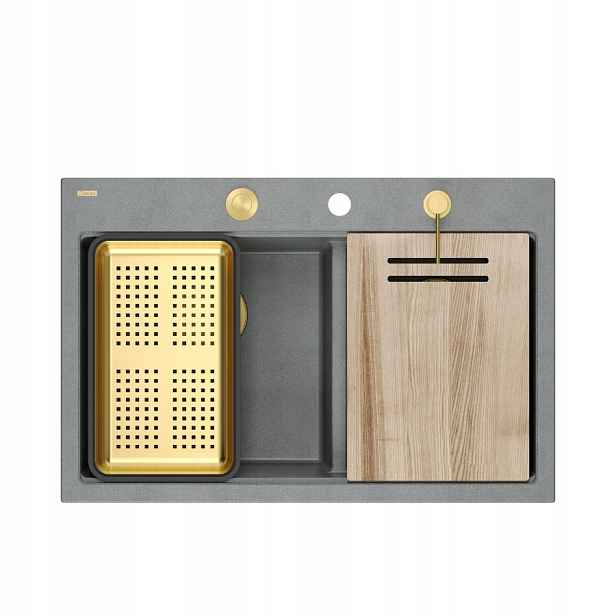 Quadron Marc 120 Granitový dřez 2-komorový 76x50x22 cm, sada, barva stříbrná/zlatá