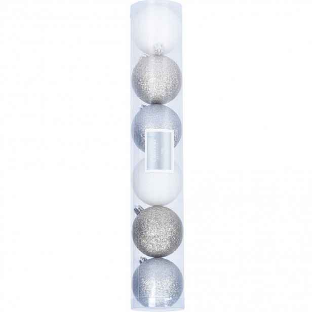 Sada Vánočních ozdob Glitter stříbrná, pr. 6 cm, 6 ks
