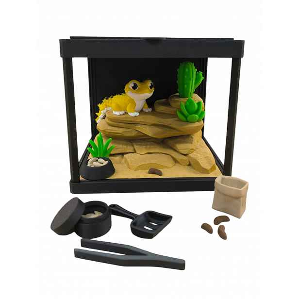 3D Terárium s Gekonem Dekorativní Vzdělávací Sada Pohyblivé Prvky Gekon