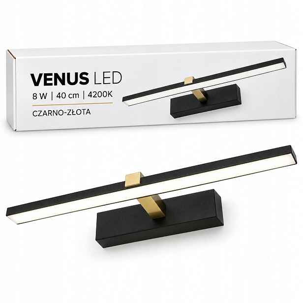 Koupelnové nástěnné svítidlo Venus 8W 40 cm černo-zlaté Led pro zrcadlo 4200K IP44